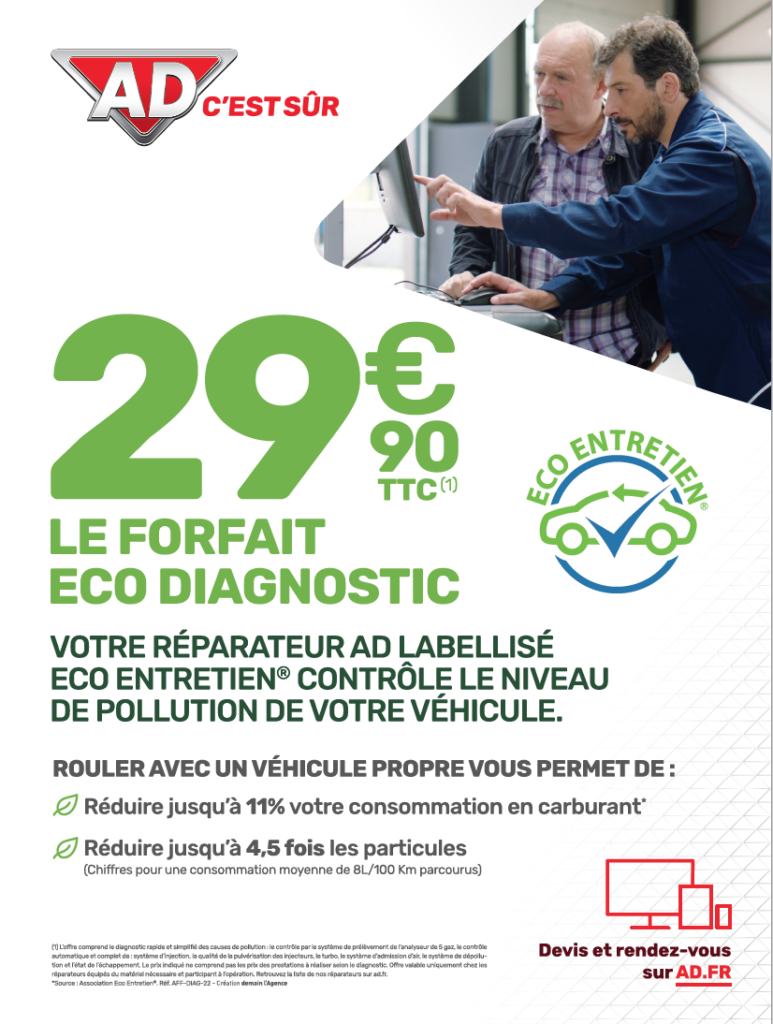 Forfait Eco Diagnostic anti pollution par votre réparateur AD labellisé Eco Entretien